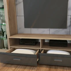 Garnero Arredamenti Parete Attrezzata A Terra|Pareti Attrezzate-Parete attrezzata 390x201h cm soggiorno rovere grigio lucido Diran