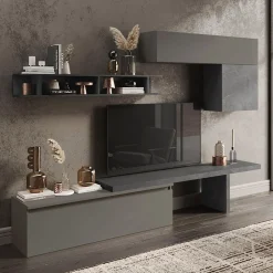 Garnero Arredamenti Parete Attrezzata A Terra|Pareti Attrezzate-Parete attrezzata 280x190h design moderno cm grigio scuro antracite Sunset 25