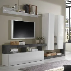 Garnero Arredamenti Parete Attrezzata A Terra|Pareti Attrezzate-Parete attrezzata 277x200h moderna cm bianco lucido ossido Invictus Ossido - Bianco Lucido