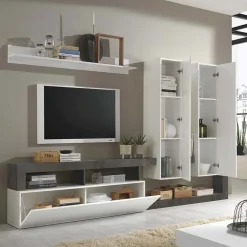 Garnero Arredamenti Parete Attrezzata A Terra|Pareti Attrezzate-Parete attrezzata 277x200h moderna cm bianco lucido ossido Invictus Ossido - Bianco Lucido