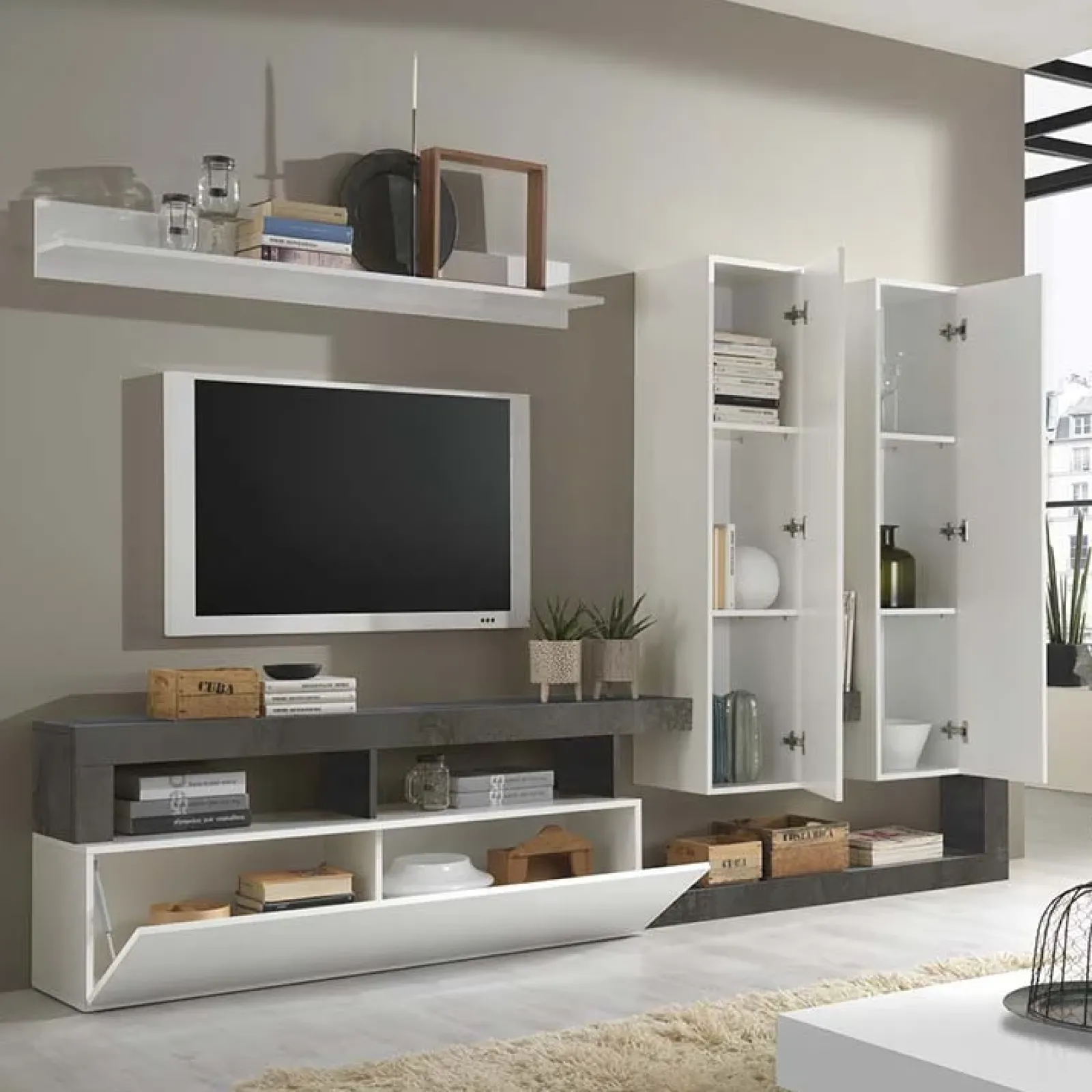 Garnero Arredamenti Parete Attrezzata A Terra|Pareti Attrezzate-Parete attrezzata 277x200h moderna cm bianco lucido ossido Invictus Ossido - Bianco Lucido