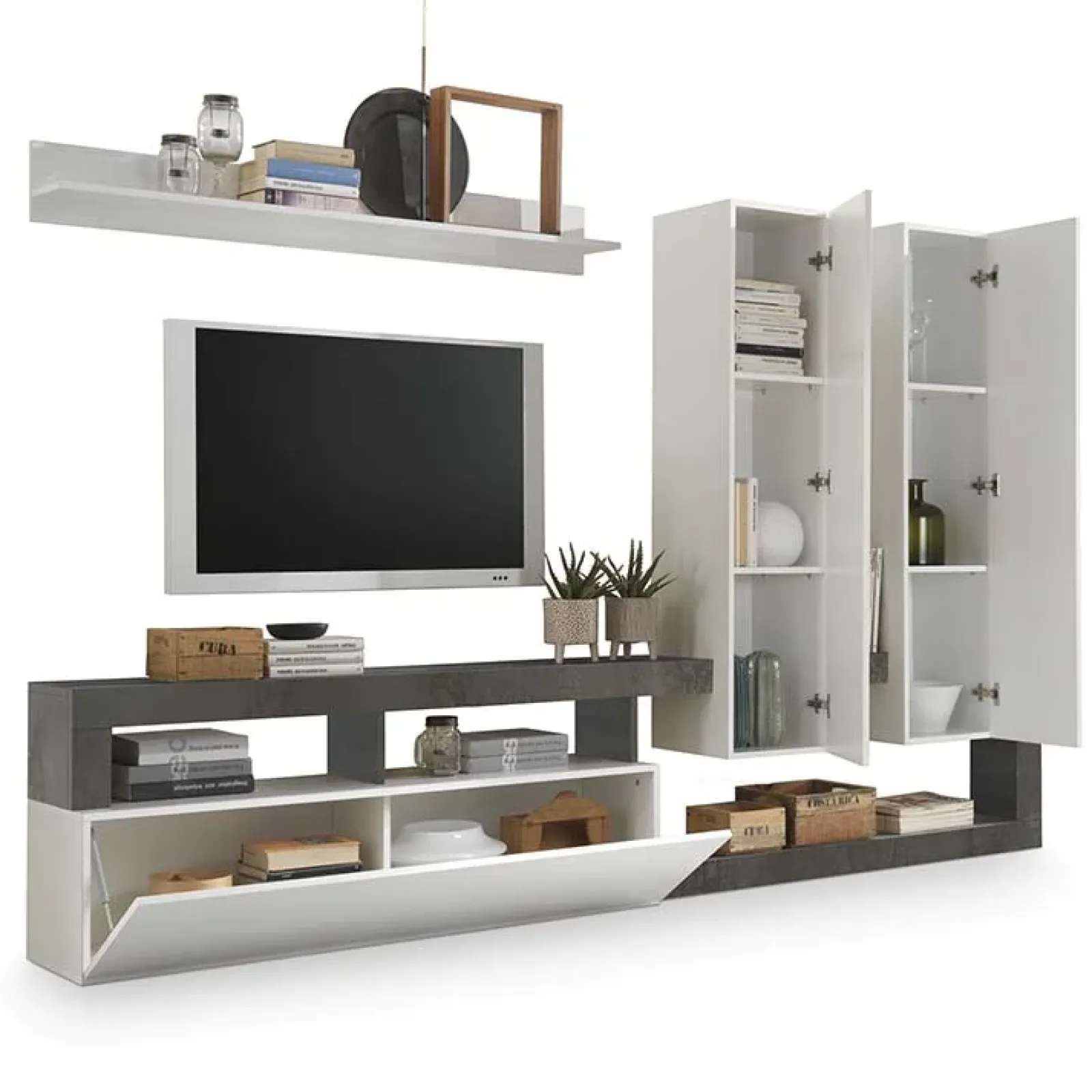 Garnero Arredamenti Parete Attrezzata A Terra|Pareti Attrezzate-Parete attrezzata 277x200h moderna cm bianco lucido ossido Invictus Ossido - Bianco Lucido