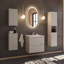 Garnero Arredamenti Pensili Per Bagno-Pensile bagno sospeso 30x57h cm cannettato 1 anta Cleany Beige