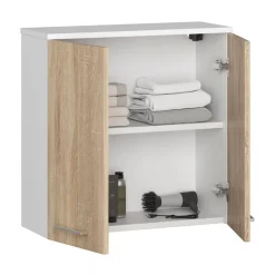 Garnero Arredamenti Pensili Per Bagno-Pensile bagno sospeso 60x60h cm 2 ante rovere bianco Woters Bianco Opaco - Rovere