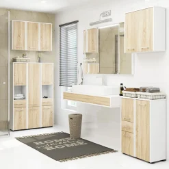 Garnero Arredamenti Pensili Per Bagno-Pensile bagno sospeso 60x60h cm 2 ante rovere bianco Woters Bianco Opaco - Rovere