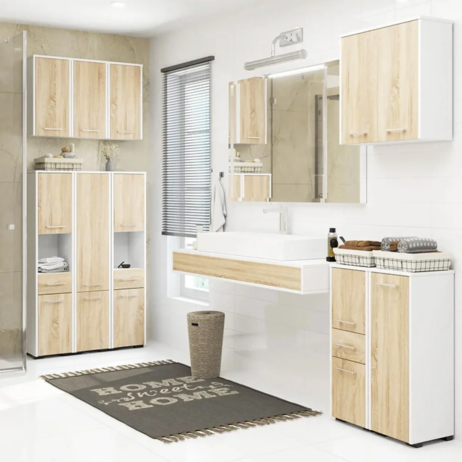Garnero Arredamenti Pensili Per Bagno-Pensile bagno sospeso 60x60h cm 2 ante rovere bianco Woters Bianco Opaco - Rovere