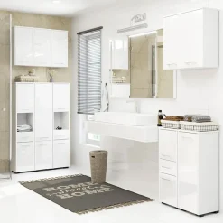 Garnero Arredamenti Pensili Per Bagno-Pensile bagno sospeso 60x60h cm 2 ante Woters Bianco Lucido