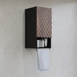 Garnero Arredamenti Pensili Per Bagno-Pensile bagno sospeso 34x81h cm 1 anta 1 vano a giorno nero anta decorata noce Silvy