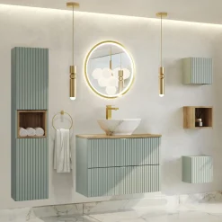 Garnero Arredamenti Pensili Per Bagno-Pensile cubo bagno sospeso 30x30h cm cannettato 1 anta verde salvia Greeny