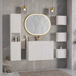 Garnero Arredamenti Pensili Per Bagno-Pensile cubo bagno sospeso 30x30h cm cannettato 1 anta bianco Cleany Bianco Opaco