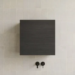 Garnero Arredamenti Pensili Per Bagno-Pensile cubo sospeso bagno 55x50h cm 1 anta reversibile frassinato Sunset Nero