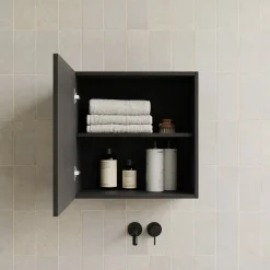 Garnero Arredamenti Pensili Per Bagno-Pensile cubo sospeso bagno 55x50h cm 1 anta reversibile frassinato Sunset Nero