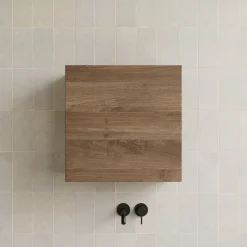 Garnero Arredamenti Pensili Per Bagno-Pensile cubo sospeso bagno 55x50h cm 1 anta reversibile rovere scuro Sunset Noce