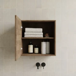Garnero Arredamenti Pensili Per Bagno-Pensile cubo sospeso bagno 55x50h cm 1 anta reversibile rovere scuro Sunset Noce