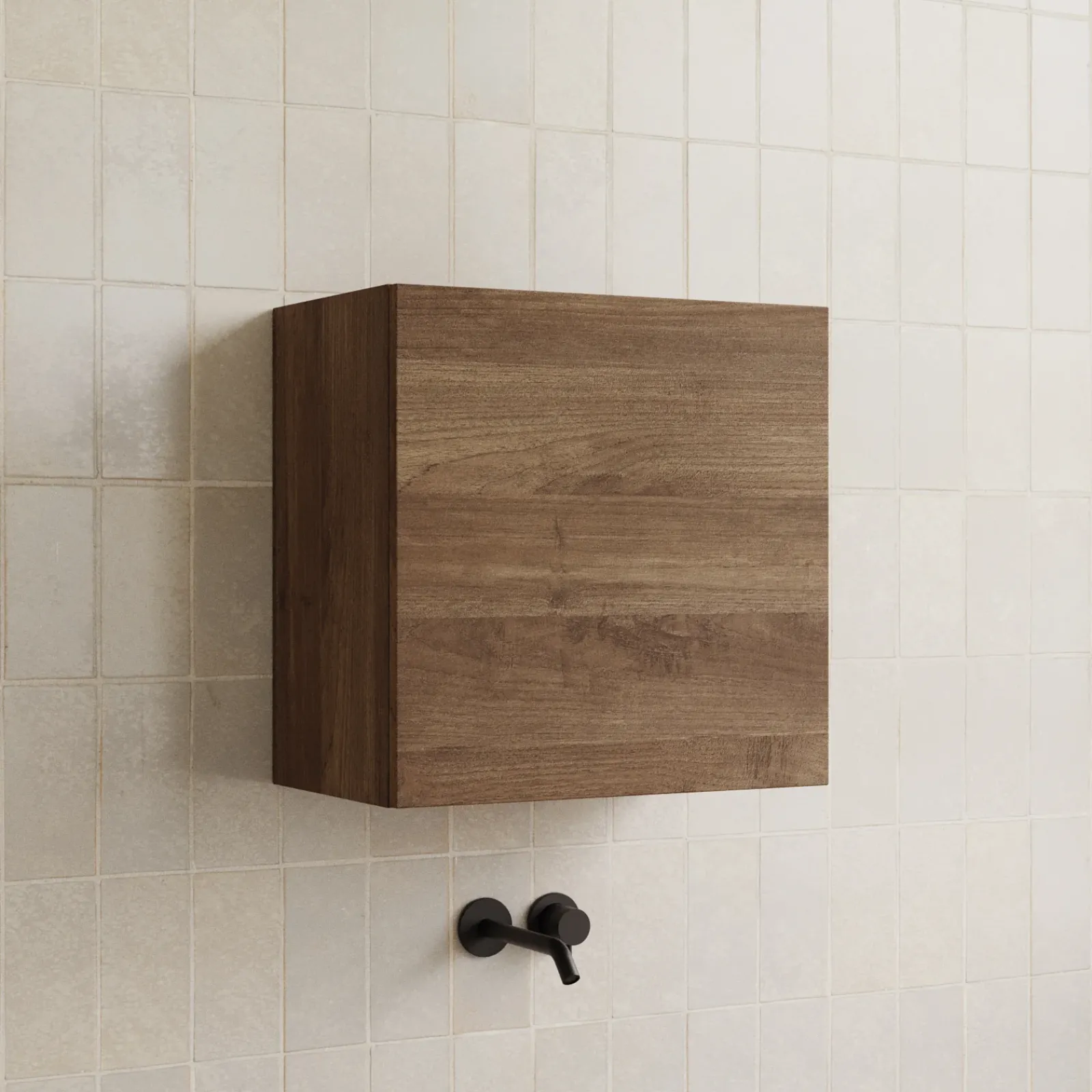 Garnero Arredamenti Pensili Per Bagno-Pensile cubo sospeso bagno 55x50h cm 1 anta reversibile rovere scuro Sunset Noce