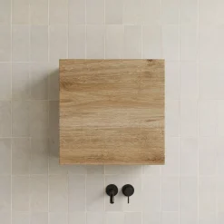 Garnero Arredamenti Pensili Per Bagno-Pensile cubo sospeso bagno 55x50h cm 1 anta reversibile chiaro Sunset Rovere