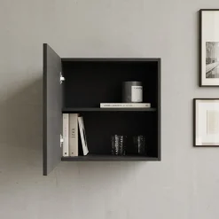 Garnero Arredamenti Mensole E Pensili-Pensile cubo sospeso 55x50h cm 1 anta reversibile Sunset Nero Frassinato
