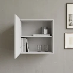 Garnero Arredamenti Mensole E Pensili-Pensile cubo sospeso 55x50h cm 1 anta reversibile Sunset Grigio chiaro