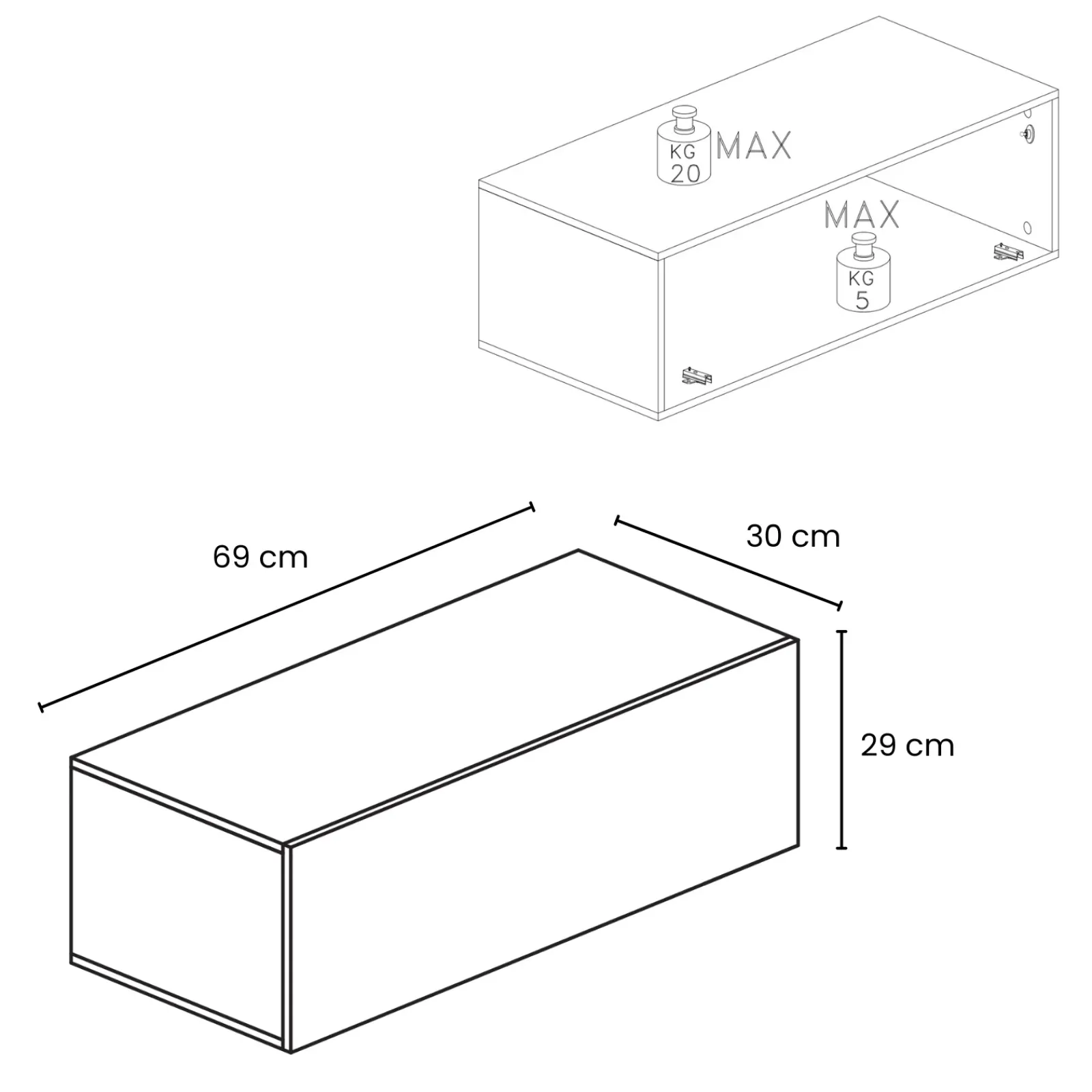 Garnero Arredamenti Mensole E Pensili-Pensile da parete orizzontale 69x29h cm 1 anta reversibile Sunset Tortora