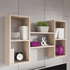 Garnero Arredamenti Mensole E Pensili|Librerie-Pensile da parete 102x60h cm 5 vani moderna chiaro Felicita Rovere