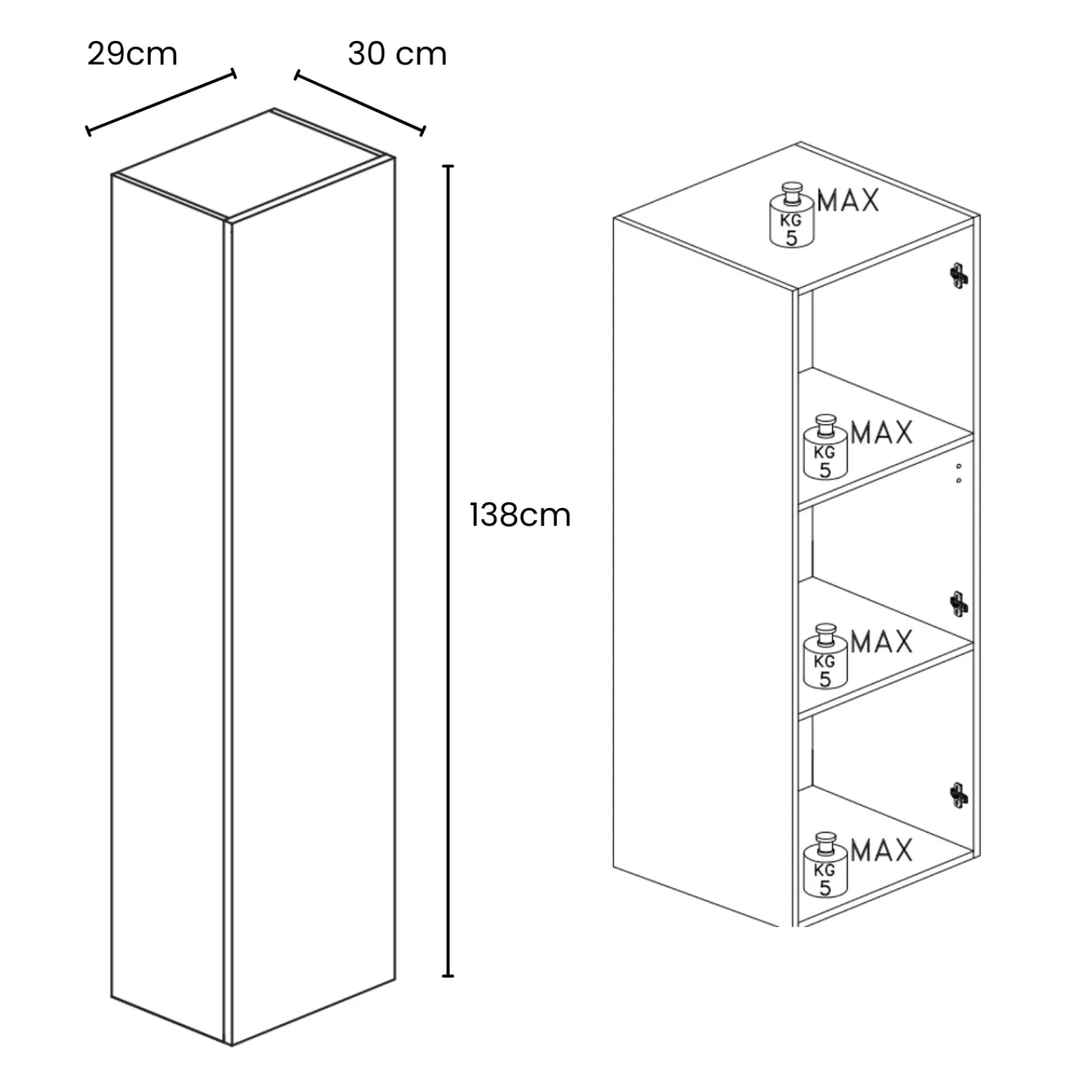 Garnero Arredamenti Mensole E Pensili-Pensile verticale 29x138h cm 1 anta reversibile moderno Sunset Bianco Lucido