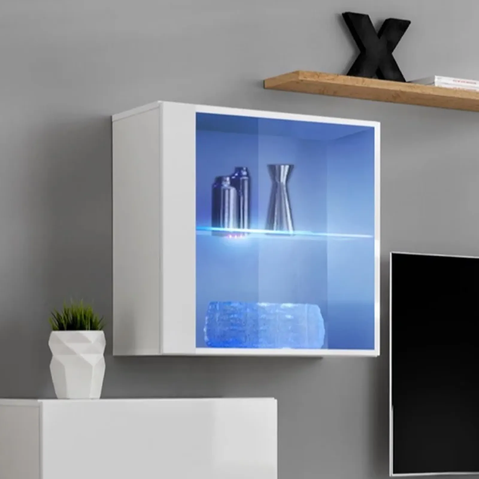 Garnero Arredamenti Mensole E Pensili-Pensile vetrinetta 60x60h cm bianco Geo