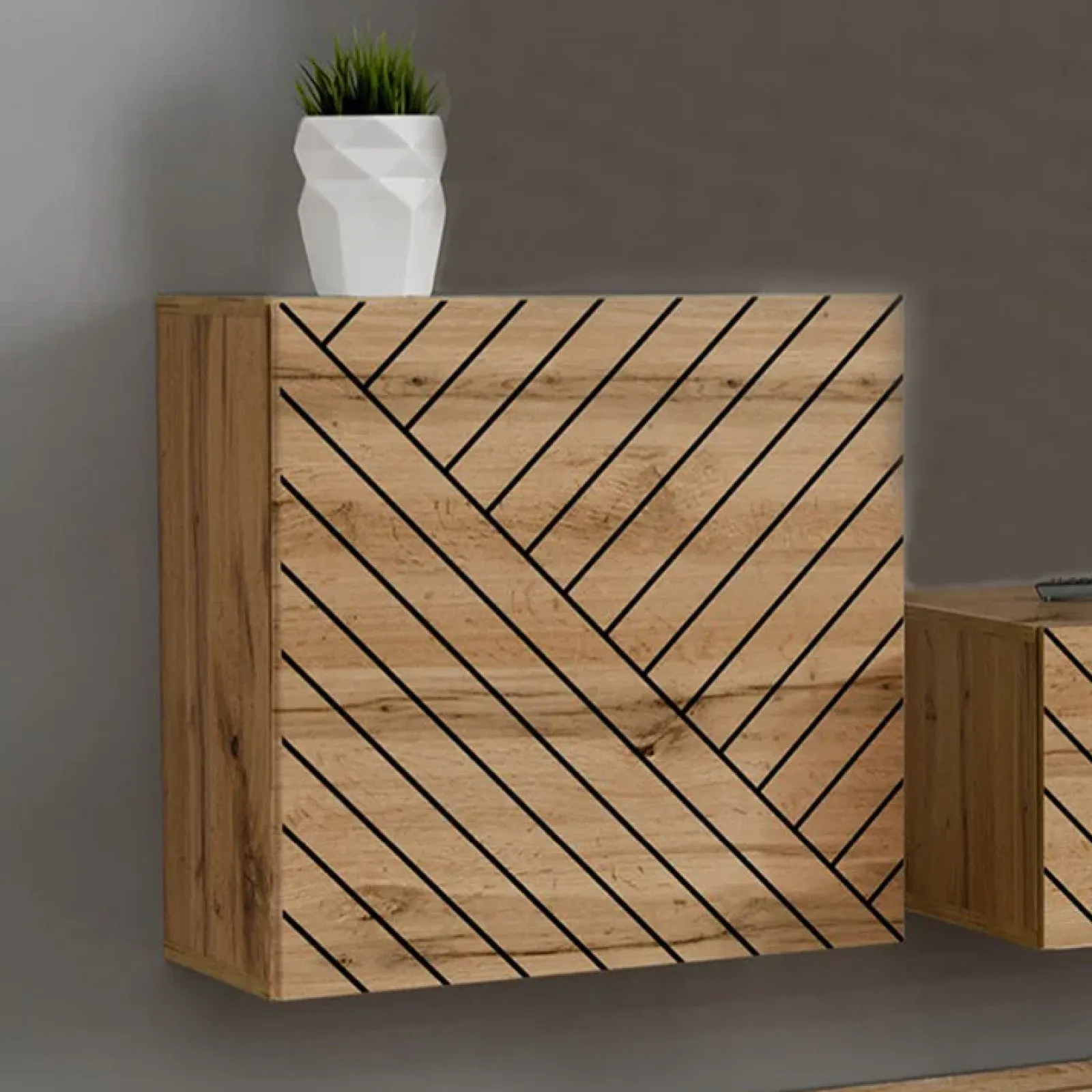 Garnero Arredamenti Mensole E Pensili-Pensile 60x60cm sospeso con serigrafia nera Geo Rovere