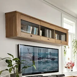 Garnero Arredamenti Mensole E Pensili-Pensile 156x50h cm 3 ante soggiorno rovere scuro Lucca