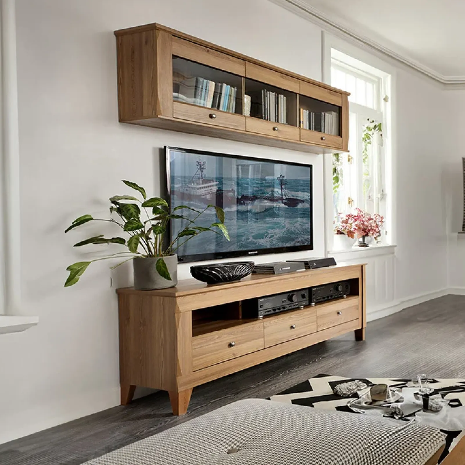 Garnero Arredamenti Mensole E Pensili-Pensile 156x50h cm 3 ante soggiorno rovere scuro Lucca