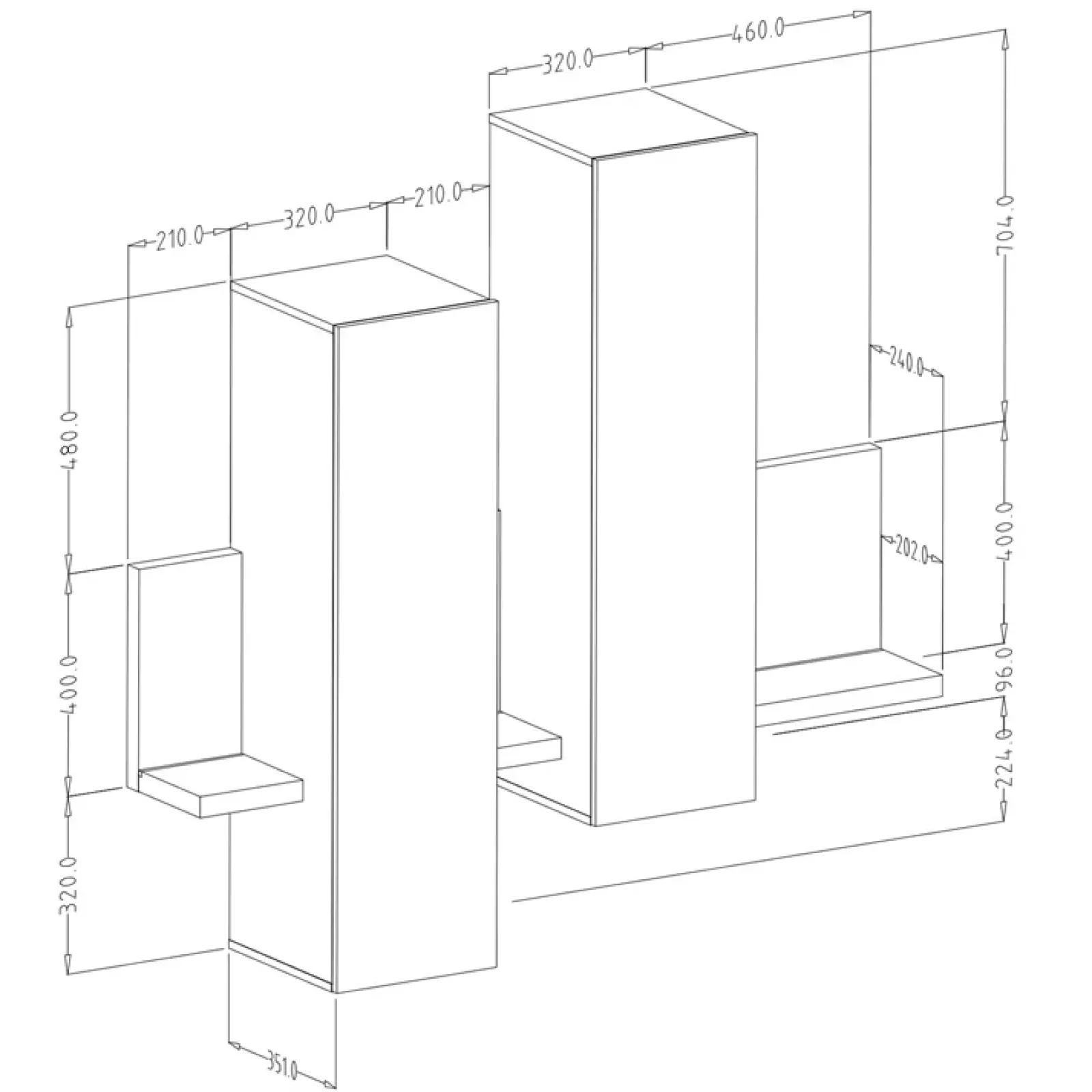 Garnero Arredamenti Mensole E Pensili|Mensole E Pensili-Pensile 152x142h cm per parete attrezzata con mensola Megan Gihome® Nero Opaco