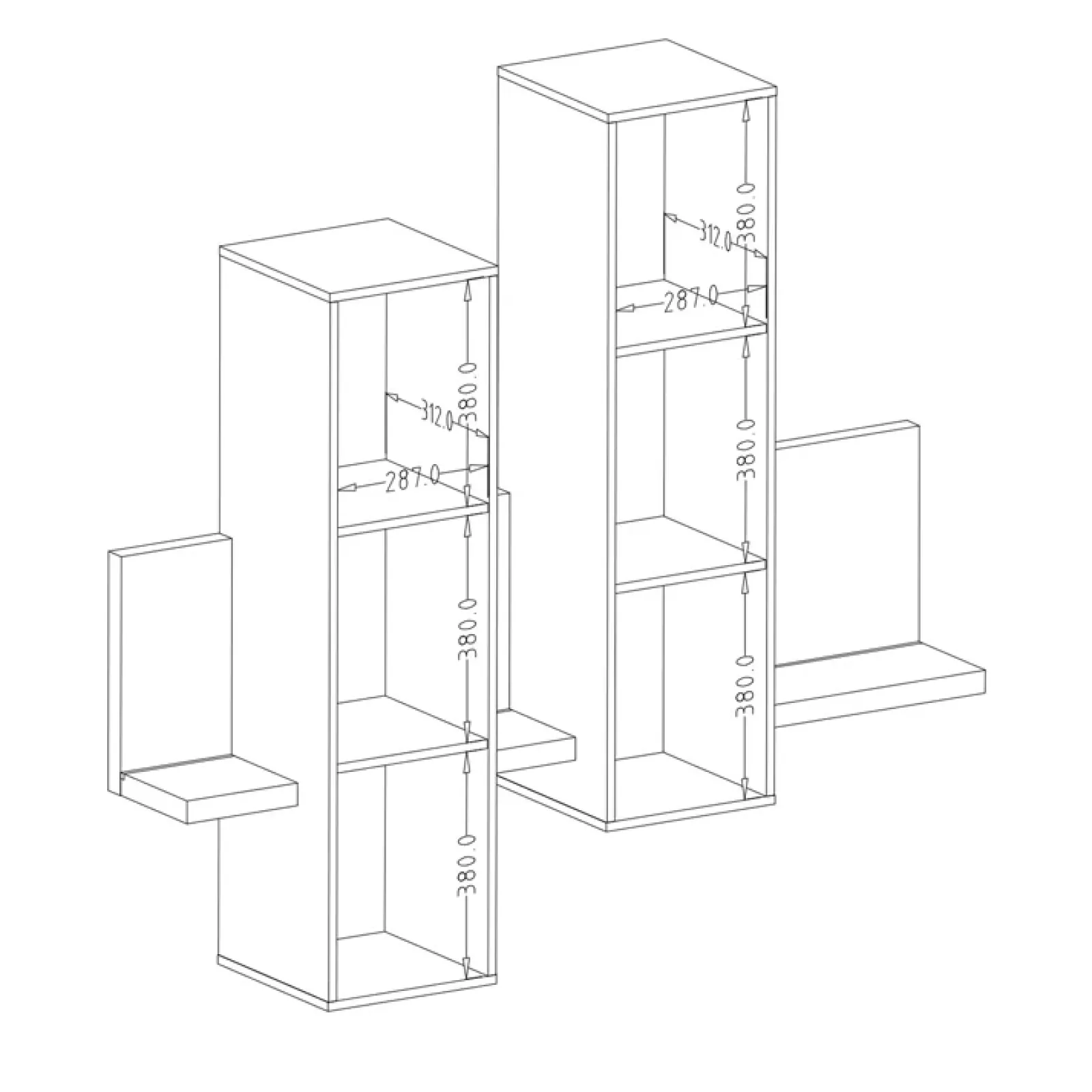 Garnero Arredamenti Mensole E Pensili|Mensole E Pensili-Pensile 152x142h cm per parete attrezzata con mensola Megan Gihome® Nero Opaco