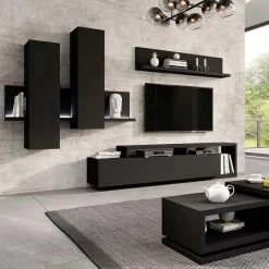 Garnero Arredamenti Mensole E Pensili|Mensole E Pensili-Pensile 152x142h cm per parete attrezzata con mensola Megan Gihome® Nero Opaco