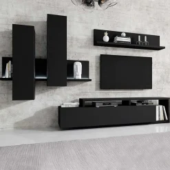 Garnero Arredamenti Mensole E Pensili|Mensole E Pensili-Pensile 152x142h cm per parete attrezzata con mensola Megan Gihome® Nero Opaco