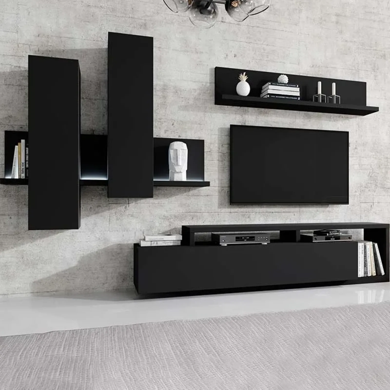 Garnero Arredamenti Mensole E Pensili|Mensole E Pensili-Pensile 152x142h cm per parete attrezzata con mensola Megan Gihome® Nero Opaco