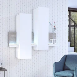 Garnero Arredamenti Mensole E Pensili|Mensole E Pensili-Pensile 150x142h h cm per parete attrezzata con mensola bianco opaco cemento Megan Gihome® Cemento - Bianco opaco
