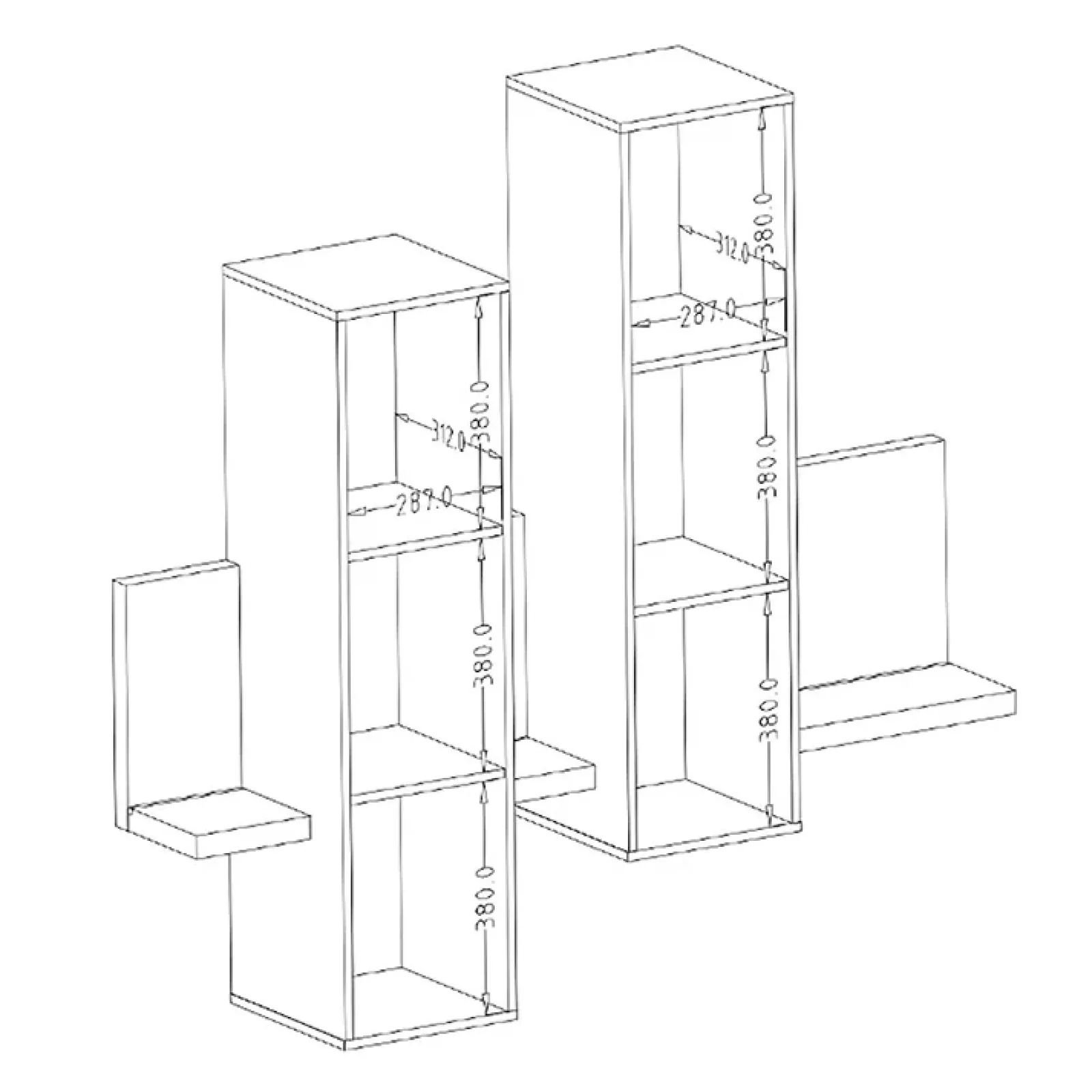 Garnero Arredamenti Mensole E Pensili|Mensole E Pensili-Pensile 150x142h h cm per parete attrezzata con mensola bianco opaco cemento Megan Gihome® Cemento - Bianco opaco