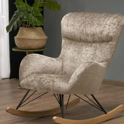 Garnero Arredamenti Poltrone Relax|Poltroncine Imbottite-Poltrona a dondolo imbottita in tessuto Isla Beige