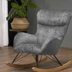 Garnero Arredamenti Poltrone Relax|Poltroncine Imbottite-Poltrona a dondolo imbottita in tessuto Isla Grigio