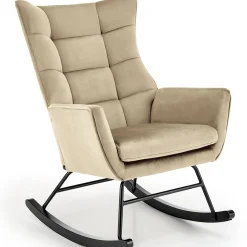Garnero Arredamenti Poltrone Relax|Poltroncine Imbottite-Poltrona a dondolo relax imbottita in velluto Nanna Beige