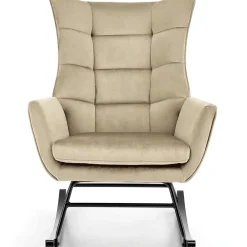 Garnero Arredamenti Poltrone Relax|Poltroncine Imbottite-Poltrona a dondolo relax imbottita in velluto Nanna Beige
