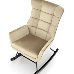 Garnero Arredamenti Poltrone Relax|Poltroncine Imbottite-Poltrona a dondolo relax imbottita in velluto Nanna Beige