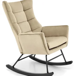 Garnero Arredamenti Poltrone Relax|Poltroncine Imbottite-Poltrona a dondolo relax imbottita in velluto Nanna Beige