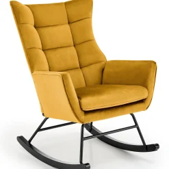 Garnero Arredamenti Poltroncine Imbottite|Poltrone Relax-Poltrona a dondolo relax imbottita in velluto giallo Nanna Senape