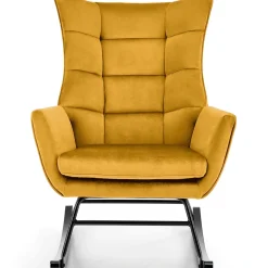 Garnero Arredamenti Poltroncine Imbottite|Poltrone Relax-Poltrona a dondolo relax imbottita in velluto giallo Nanna Senape