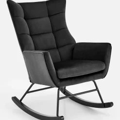 Garnero Arredamenti Poltrone Relax|Poltroncine Imbottite-Poltrona a dondolo relax imbottita in velluto Nanna Nero