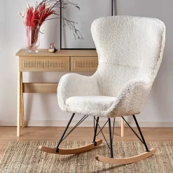 Garnero Arredamenti Poltrone Design|Poltrone Relax-Poltrona a dondolo relax imbottita in tessuto panna nero rovere Spitz Bianco - Rovere