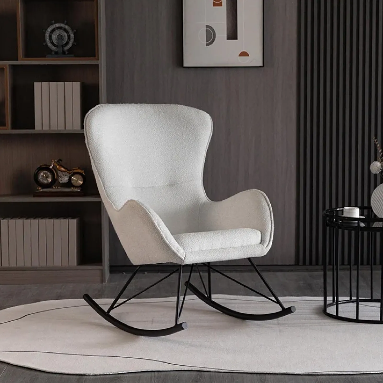 Garnero Arredamenti Poltrone Design|Poltrone Relax-Poltrona a dondolo relax imbottita in tessuto panna nero Spitz Bianco - Nero