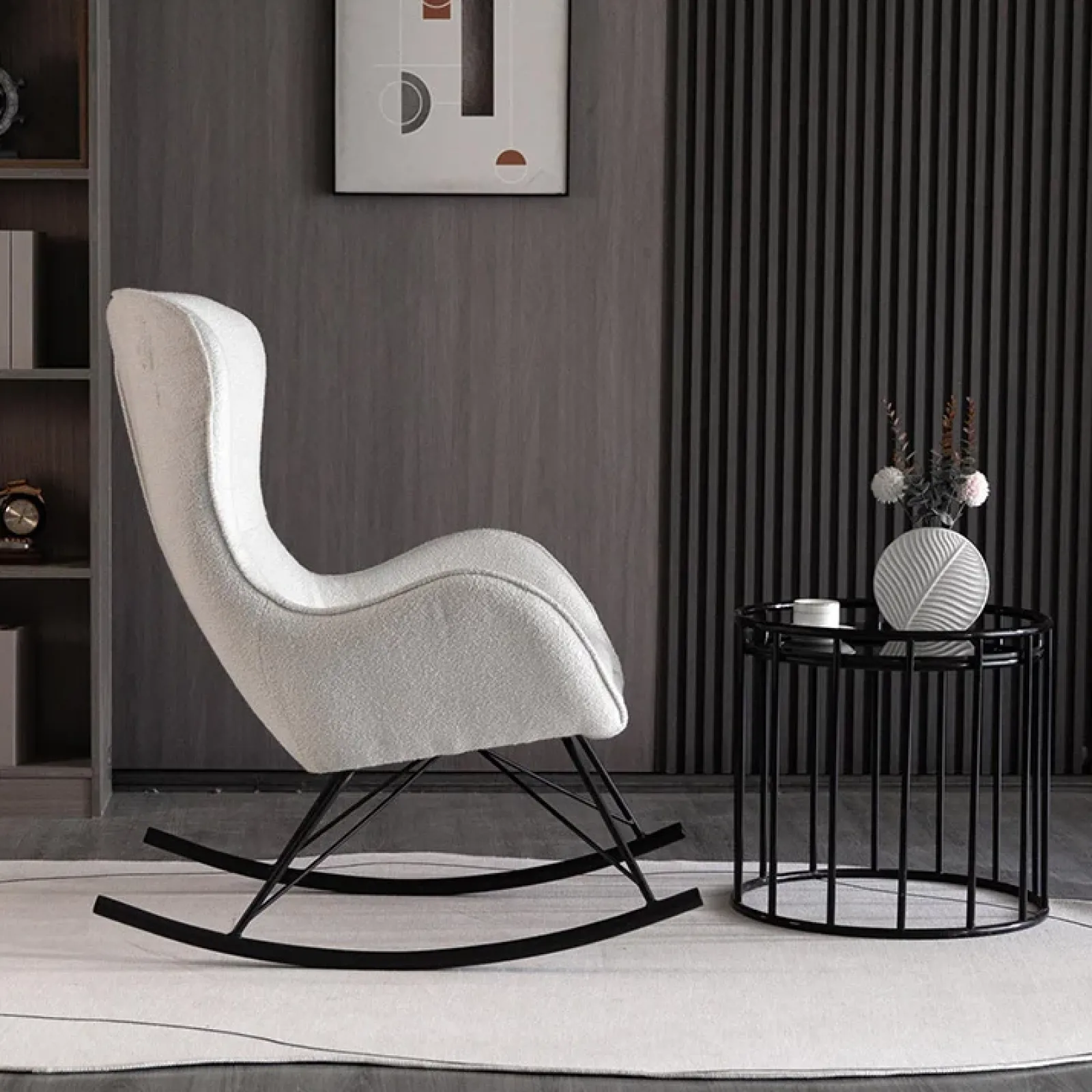 Garnero Arredamenti Poltrone Design|Poltrone Relax-Poltrona a dondolo relax imbottita in tessuto panna nero Spitz Bianco - Nero