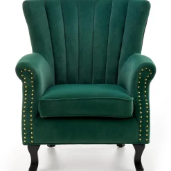 Garnero Arredamenti Poltrone Design|Poltrone Relax-Poltrona classica relax imbottita in velluto verde scuro Mazia Tessuto Vellutino Verde