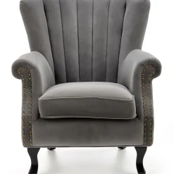 Garnero Arredamenti Poltrone Design|Poltrone Relax-Poltrona classica relax imbottita in velluto grigio Mazia Tessuto Velluto Grigio